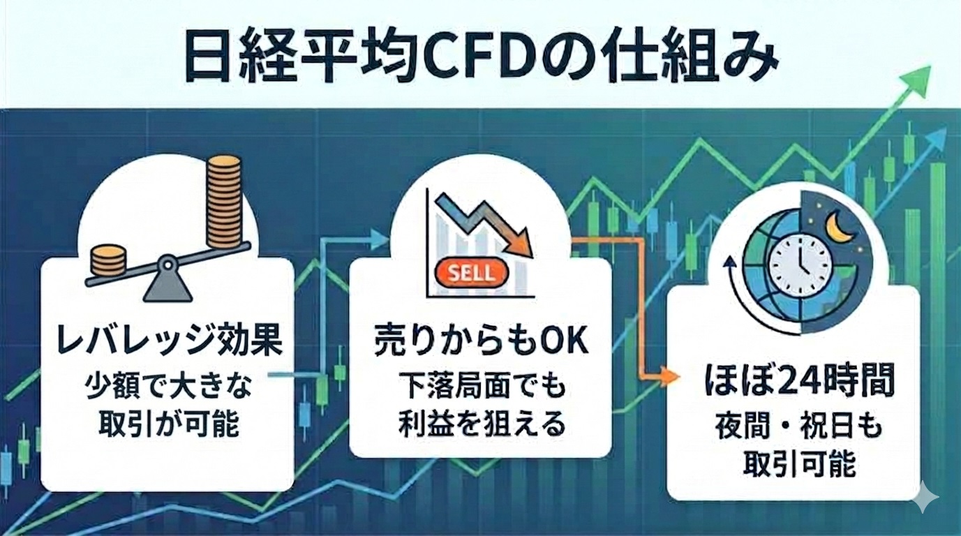 日経平均CFDの仕組みを図解で解説したアイキャッチ画像