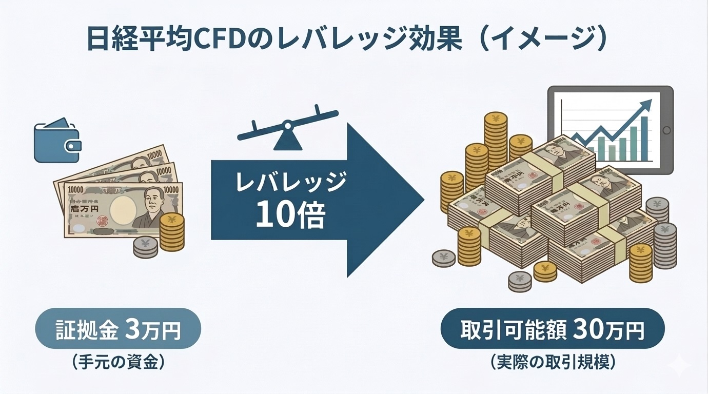 レバレッジを効かせて少額の証拠金で大きな取引ができるのがCFDのメリット